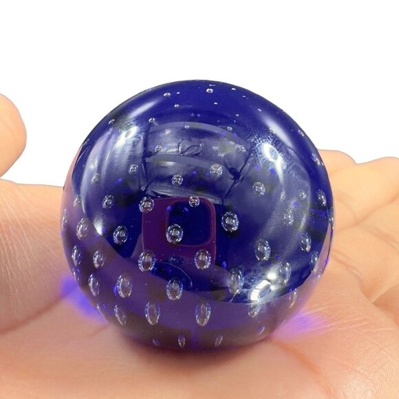 GES Studio Art Glass Miniature Cobalt Blue Paperweight With Small Bubbles VTG - Picture 1 of 16